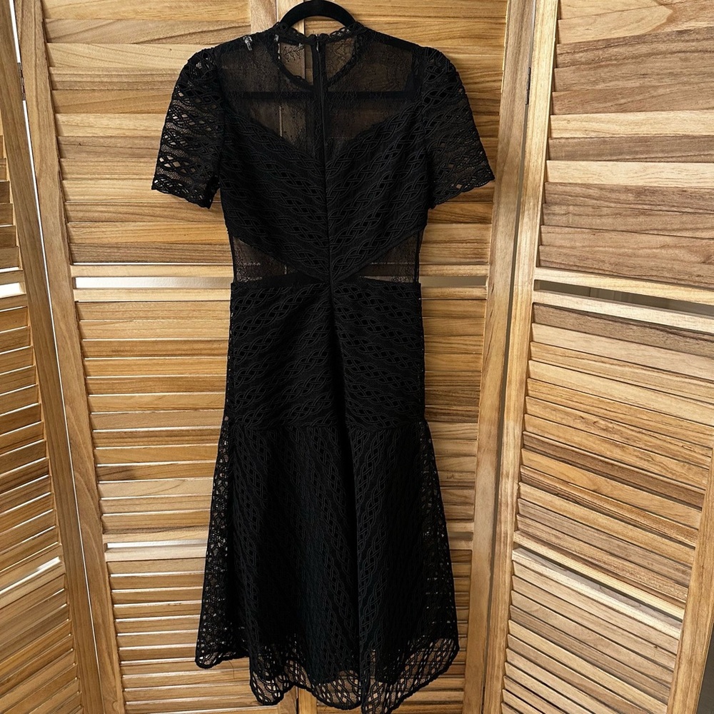 SANDRO Lanny Guipure Lace Midi Dress In Black - Picture 5 of 8